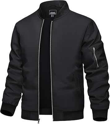 TACVASEN Mens Bomber Jacket Lightweight Casual Spring Fall Windbreaker Zip Up Coat with Pocket