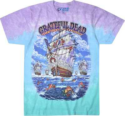 Liquid Blue Mens Grateful Dead Ship of Fools Tie Dye Short Sleeve T-Shirt