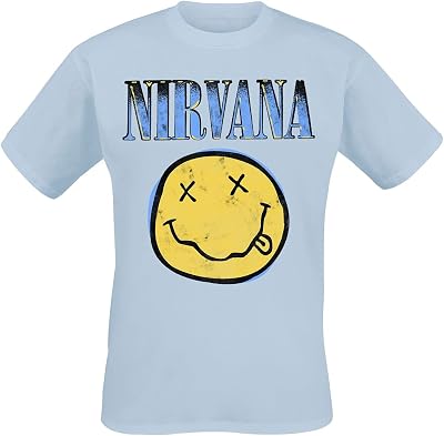 Nirvana T Shirt Smiley Blue Band Logo Official Mens Light Blue Size XXL