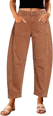 GRAPENT Barrel Jeans for Women High Waist Baggy Cropped Stretch Denim Pants
