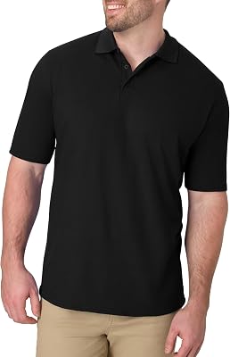 Hanes Men's X-Temp Short Sleeve Polo Shirt, Midweight Men's Shirt, Black, Medium US